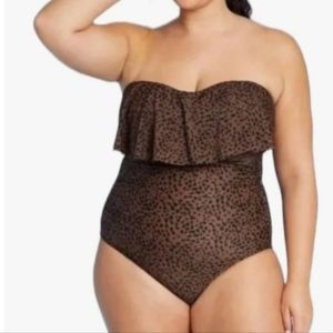 Kona Sol Swim Women's Kona Sol Bandeau Flounce High Coverage One Piece Swimsuit